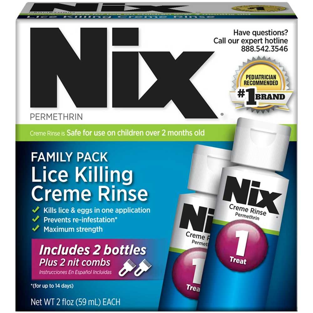 Nix Lice Killing Creme Rinse Family Pack, 2 Oz & Nit Removal Comb, Double Pack