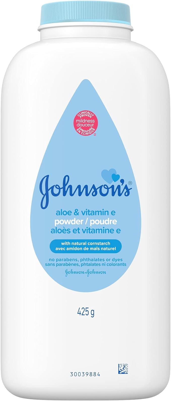 Johnson's Pure Cornstarch Baby Powder, Soothing Aloe & Vitamin E, 15 Oz