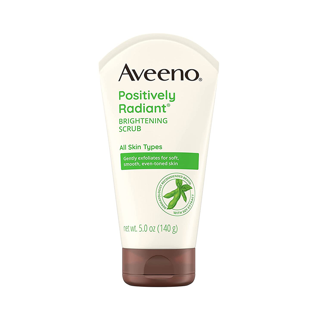 Aveeno Positively Radiant Skin Brightening Exfoliating Daily Facial Scrub, Moisture-Rich Soy Extract, Oil- & Soap-Free Tone-Evening Face Cleanser, Hypoallergenic & Non-Comedogenic, 5 Oz