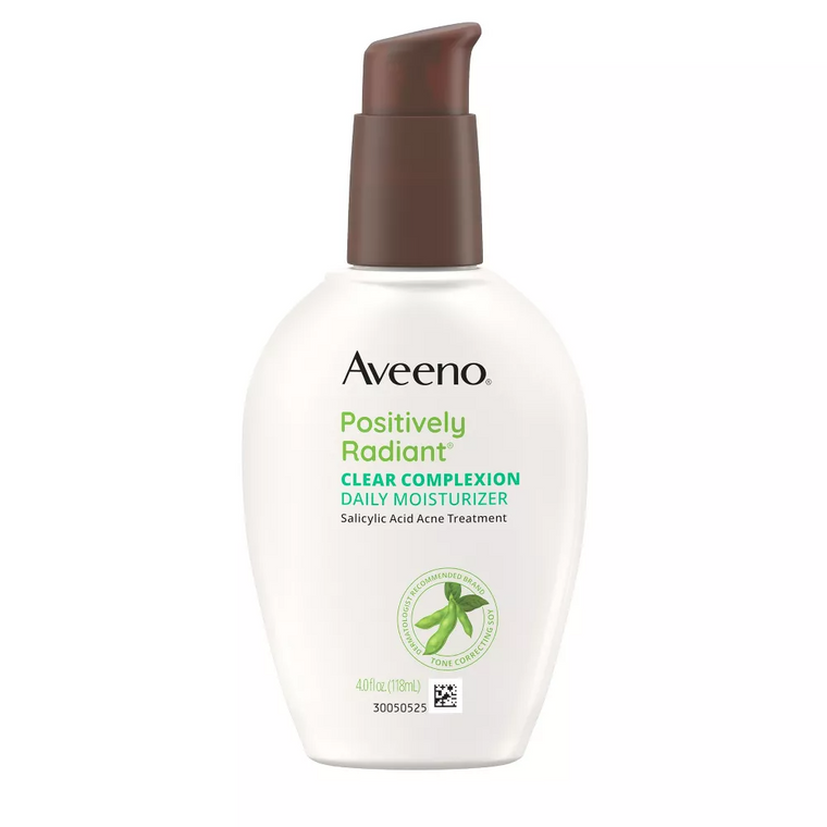 Aveeno Clear Complexion Acne-Fighting Daily Face Moisturizer With Soy & 0.5% Salicylic Acid, Gentle Acne Treatment For Acne-Prone Skin, Hypoallergenic, 4 Fl. Oz