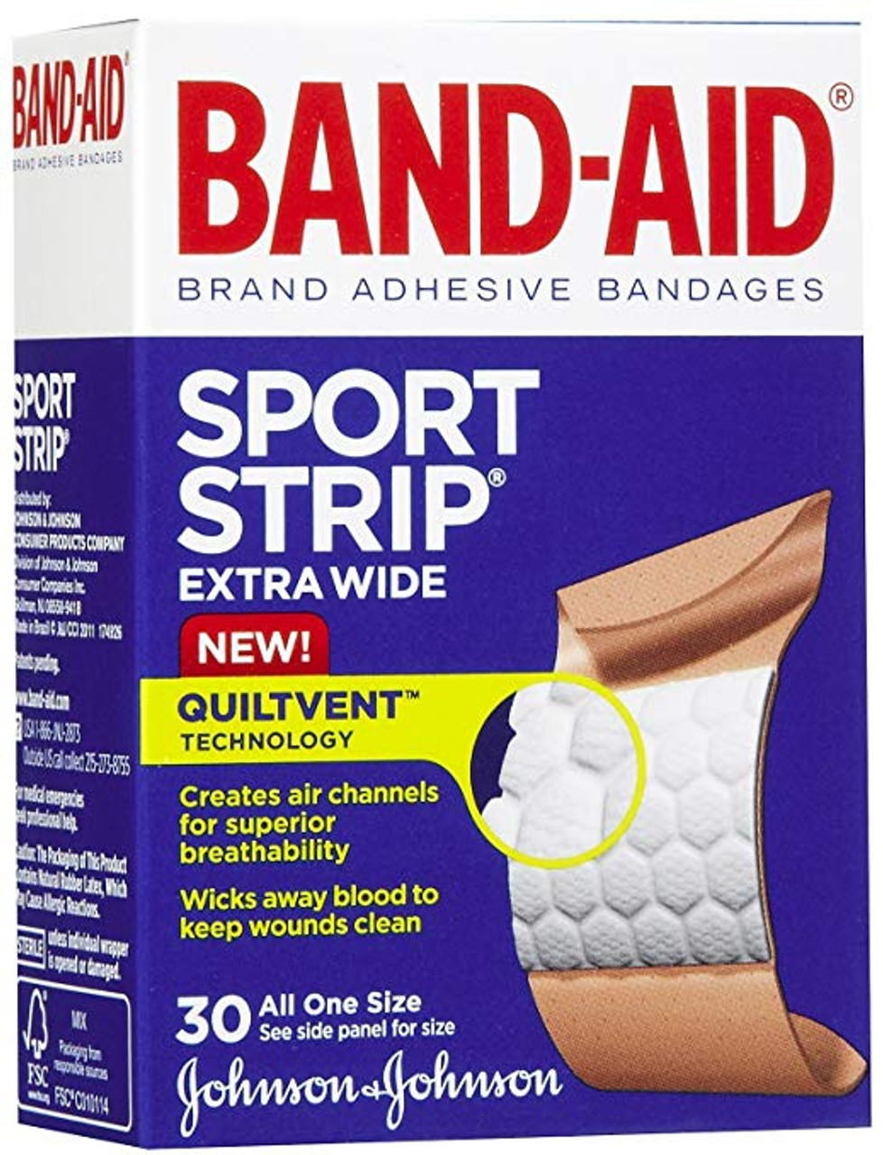 Band-Aid Brand Sport Strip Extra Wide All One Size Adhesive Bandages 30 Ct Box