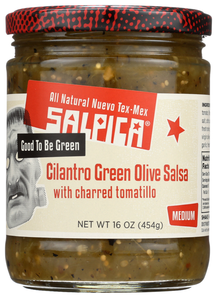Salpica Cilantro Green Olive Salsa With Charred Tomatillo, Medium Salsa, 16 Oz