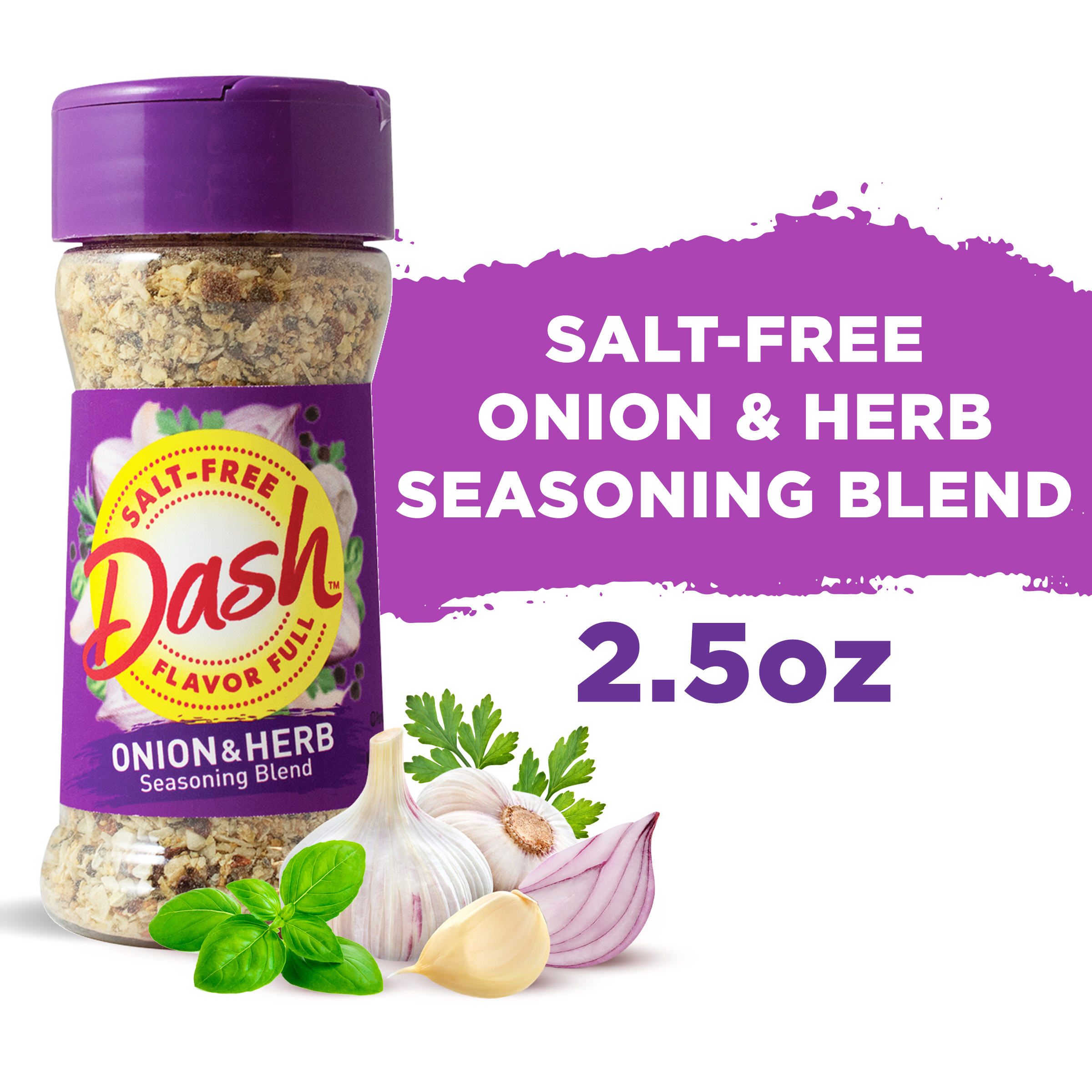 Dash Salt Free Onion & Herb Seasoning Blend, Kosher, 2.5 Oz Shaker