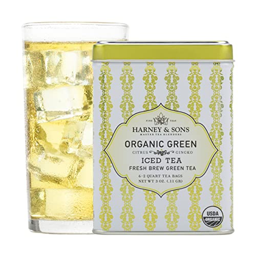 Harney & Sons Organic Green Iced Tea With Citrus Gingko, Fresh-Brew, 6ct Tin