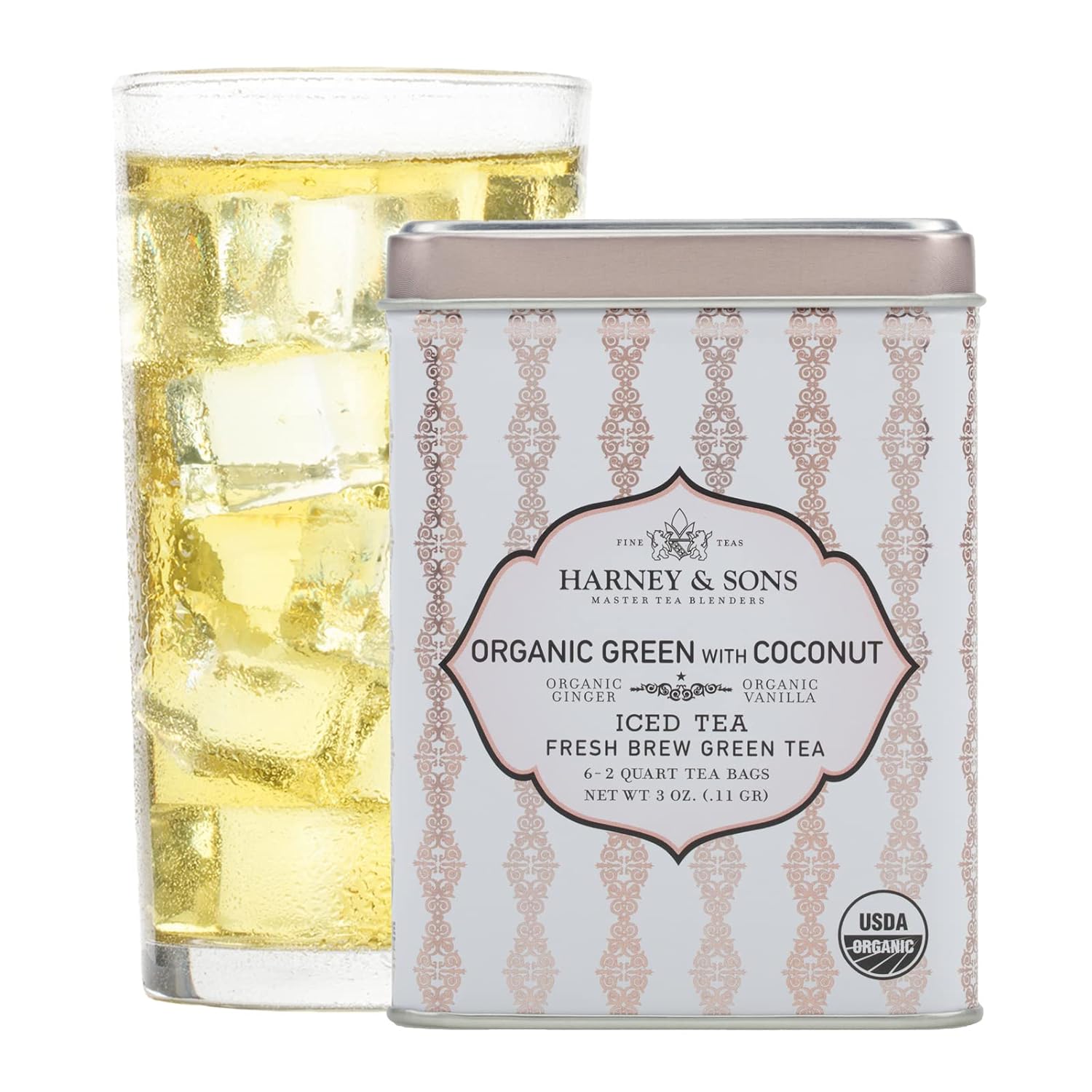 Harney & Sons Organic Green With Coconut Iced Tea, Fresh-Brew, 6ct Tin