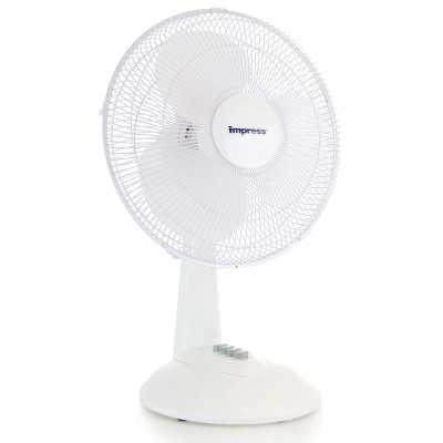 Impress 12 Inch Oscillating Wired Plug-In Table Fan In White