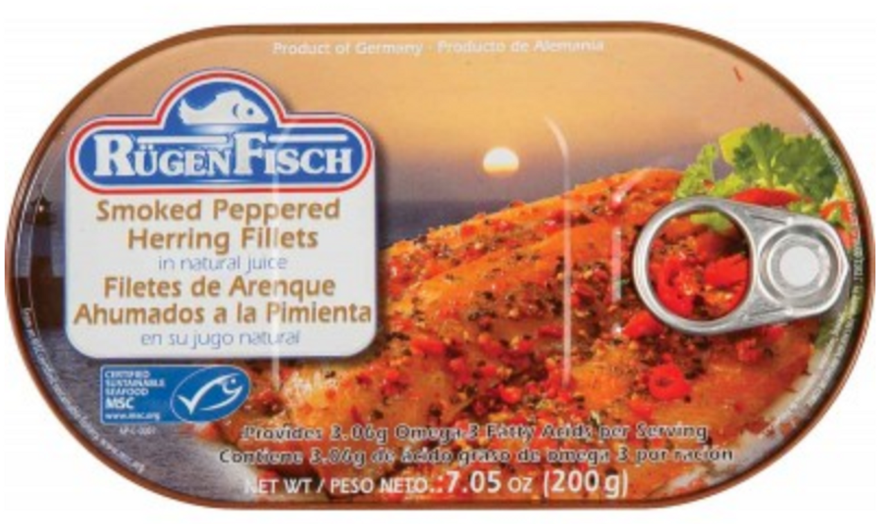 Rugenfisch Peppered Smoked Herring Fillets In Tin