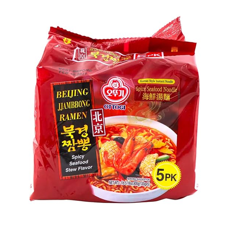 Ottogi Beijing JJambbong Ramen Spicy Seafood Stew Flavor 4.23oz X 5