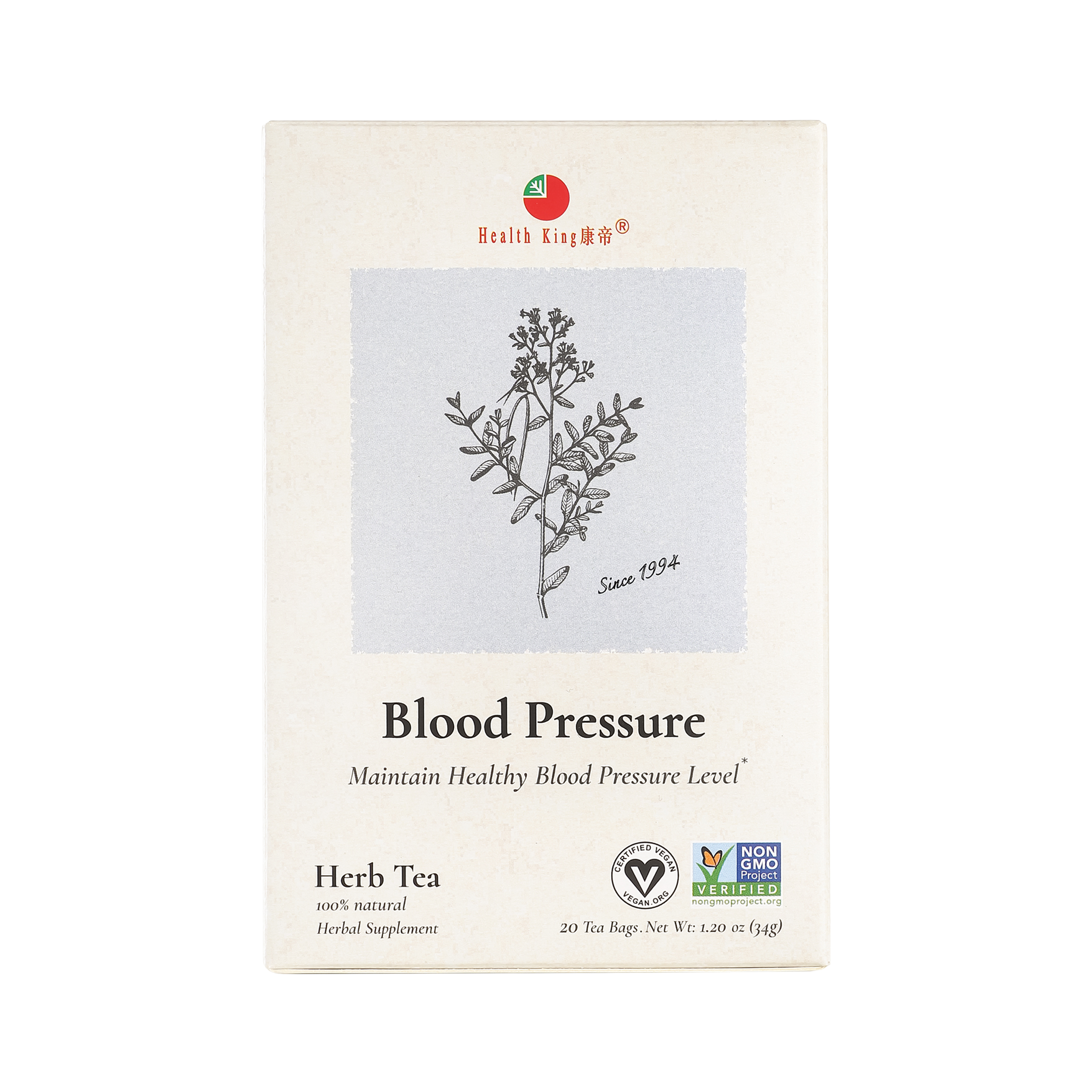 Health King Medicinal Teas Blood Pressure Herb Tea - 1 Box/20 Bags
