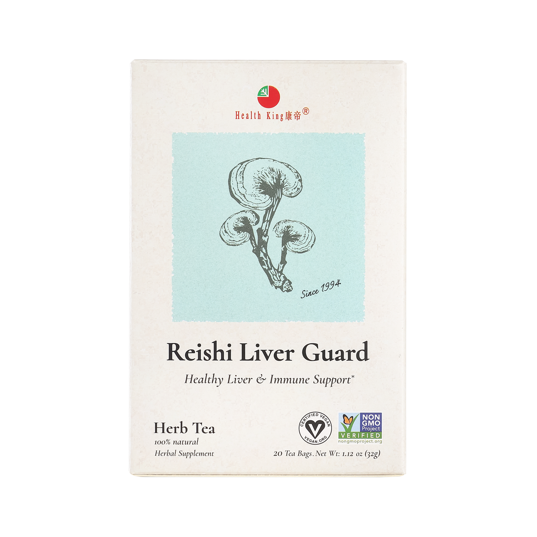 Health King Reishi Liver Guard Herb Tea, 20 Bags, Herbal Tea