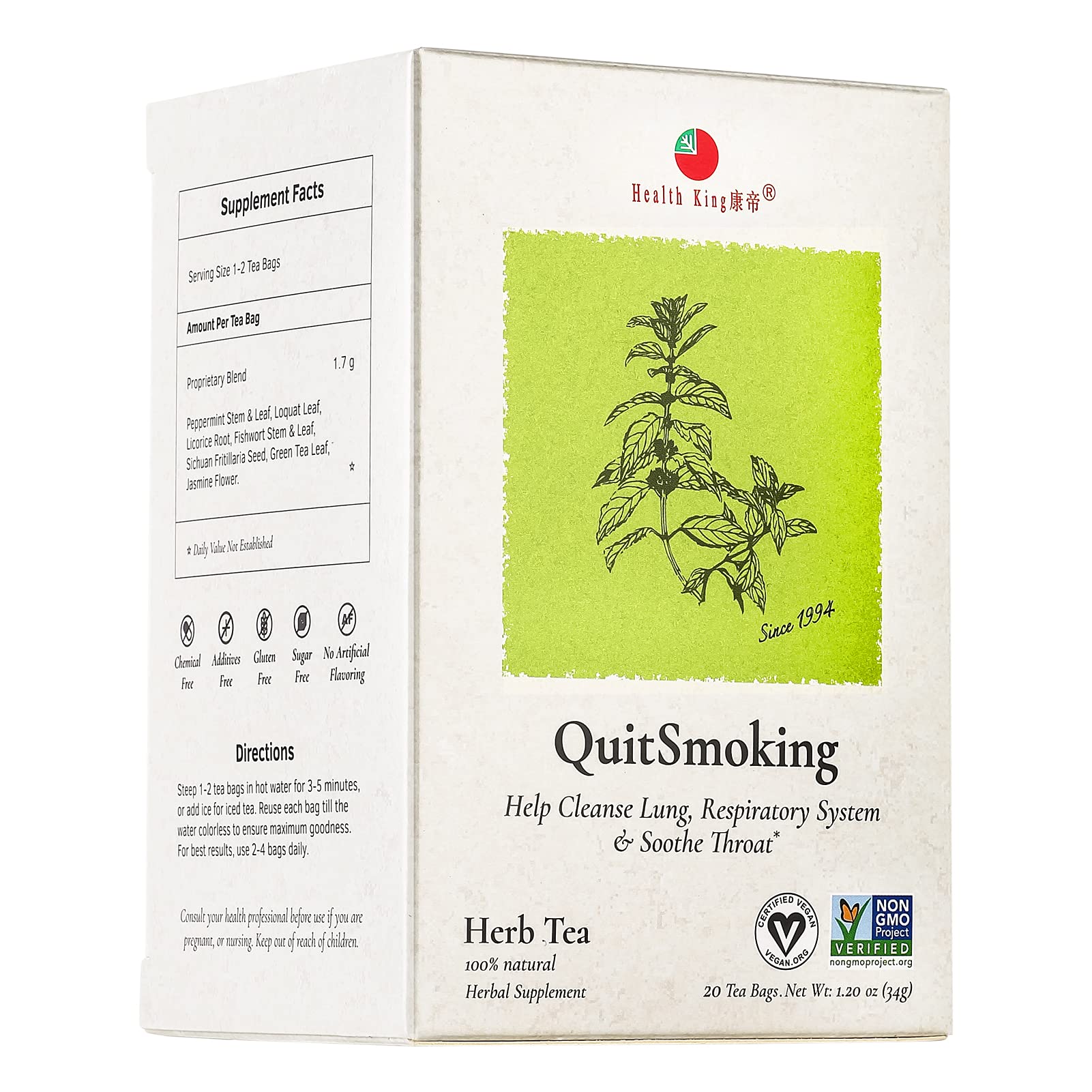 Health King Stop Smoking Herb Tea - 20 Bags, (Health Herbs)