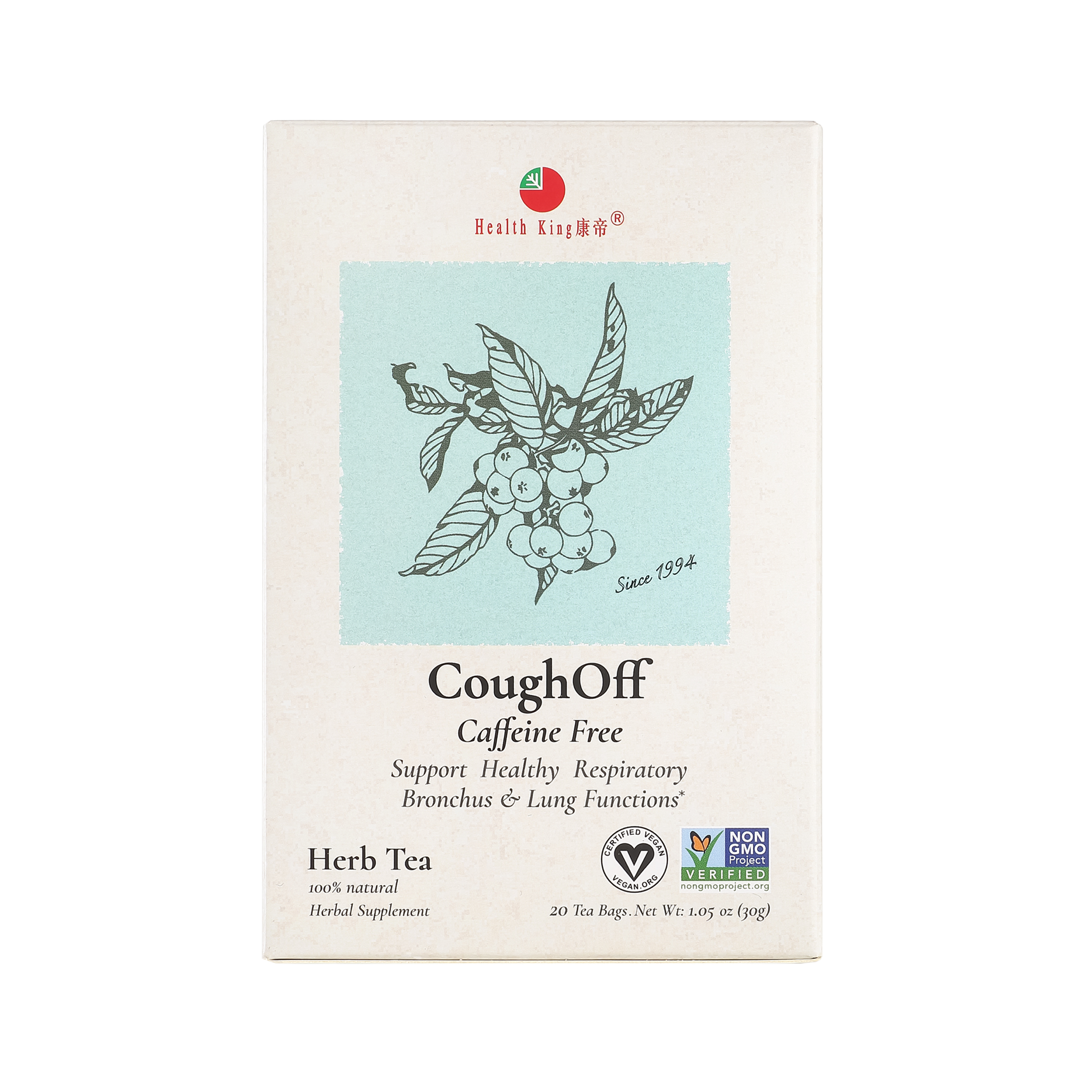 Health King Herb Tea, Caffeine Free, Cough Off, Tea Bags