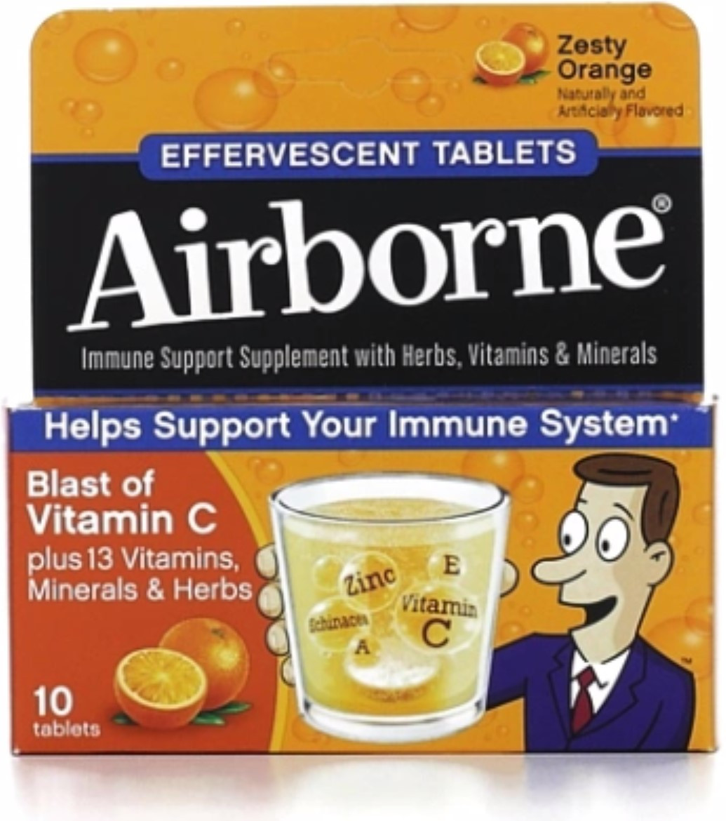 Airborne Zesty Orange Effervescent Tablets 10 Count - 1000mg Of Vitamin C - Immune Support Supplement