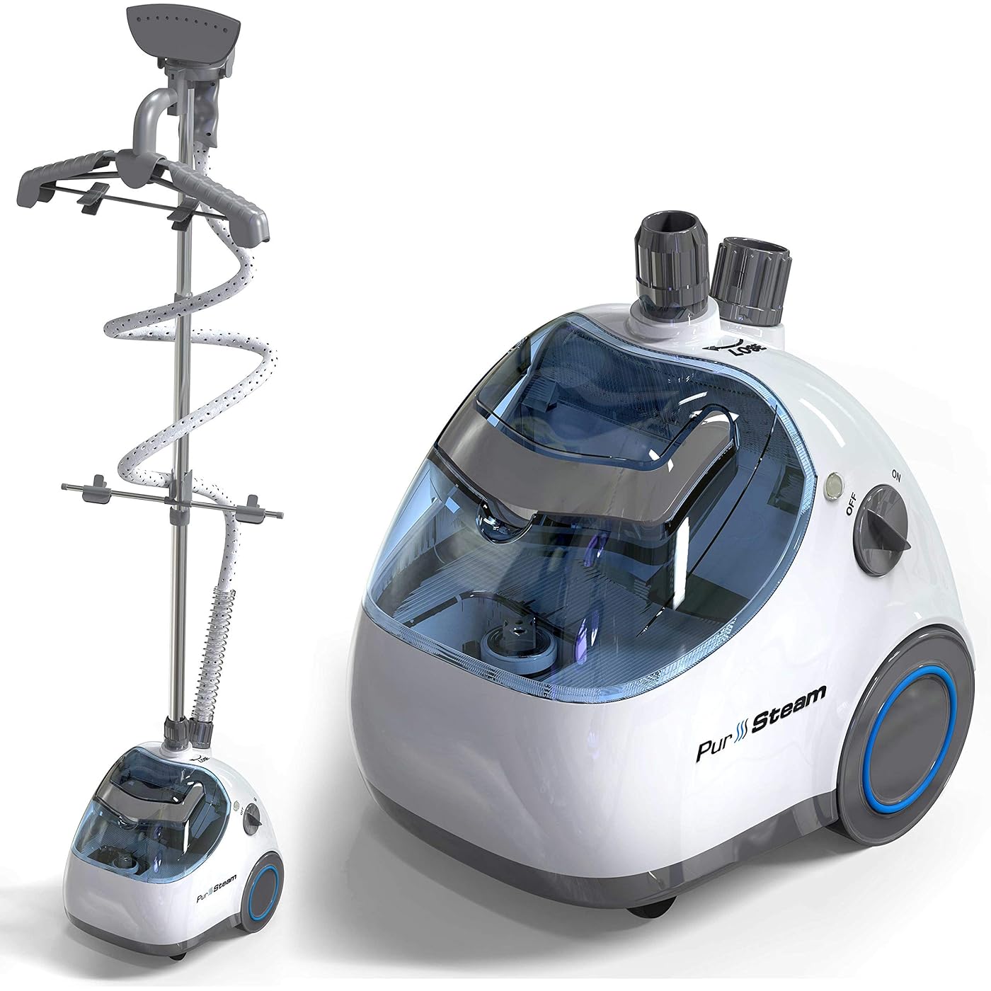 PurSteam Standing Garment Steamer For Clothes With Wheels, Fabric Brush, Ironing Board