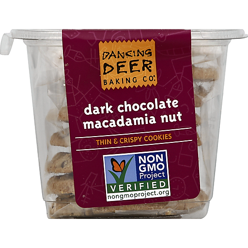 Dancing Deer Cookies, Thin & Crispy, Dark Chocolate Macadamia Nut