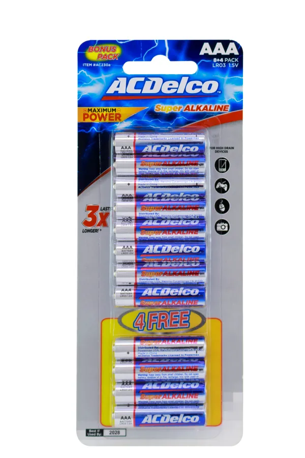 [object Object] AC Delco Alkaline Blister Card AAA 8+4 Batteries