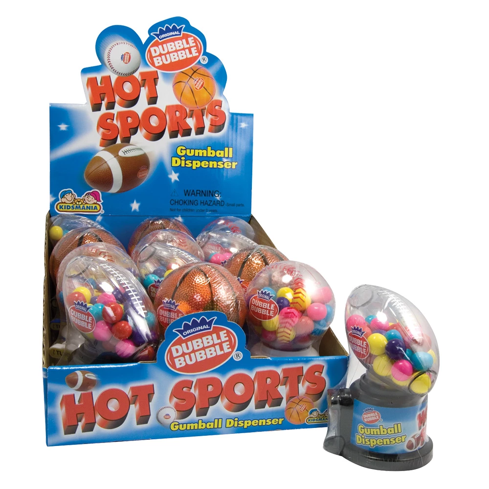 Kidsmania Dubble Bubble Assorted Hot Sports Gum Ball Dispenser, 1.4-Ounce Candy-Filled Dispensers