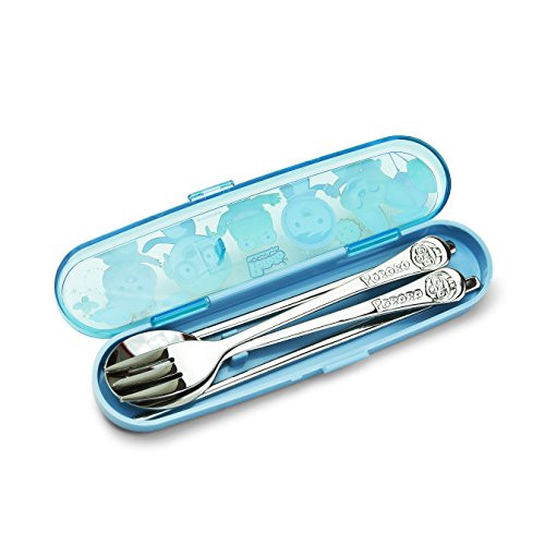PORORO Stainless Steel Spoon, Fork, Chopsticks Hardcase Set- Blue