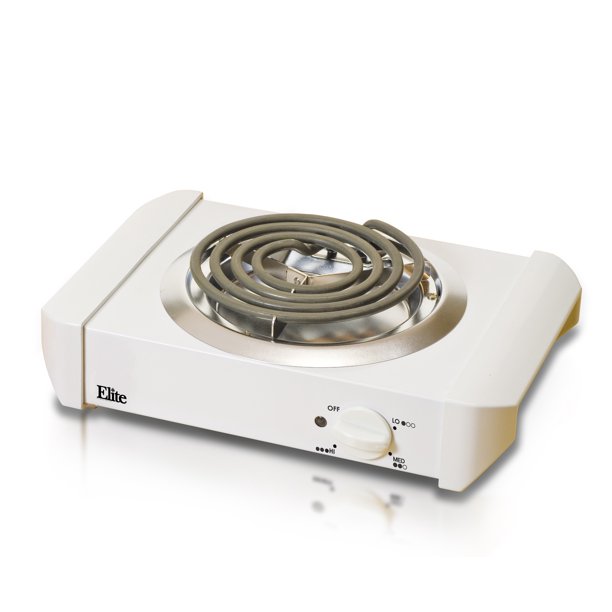Elite Cuisine Single Coiled Electric Burner Hot Plate In White