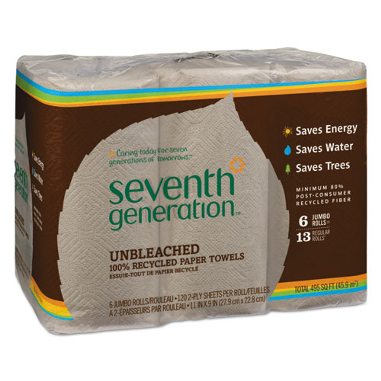 Seventh Generation Natural Unbleached 100% Recycled Paper Towels, 11 X 9, 120 Sheets/Roll 30 rolls/Case