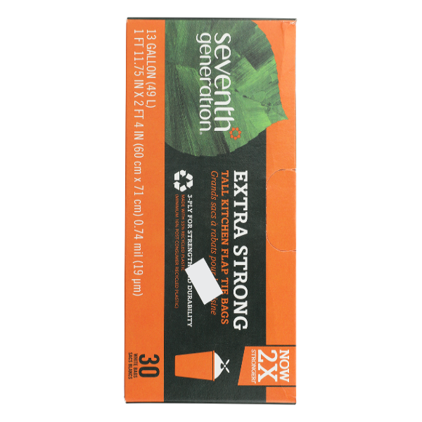 Seventh Generation Kitchen Bags, Flap Tie, White, Extra Strong, Tall, 13 Gallon