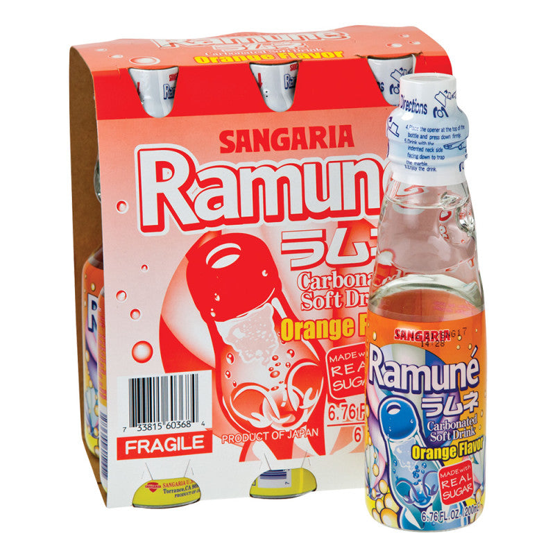 Sangaria Ramune Carbonated Soft Drink, Orange Flavor, 6.76 Oz