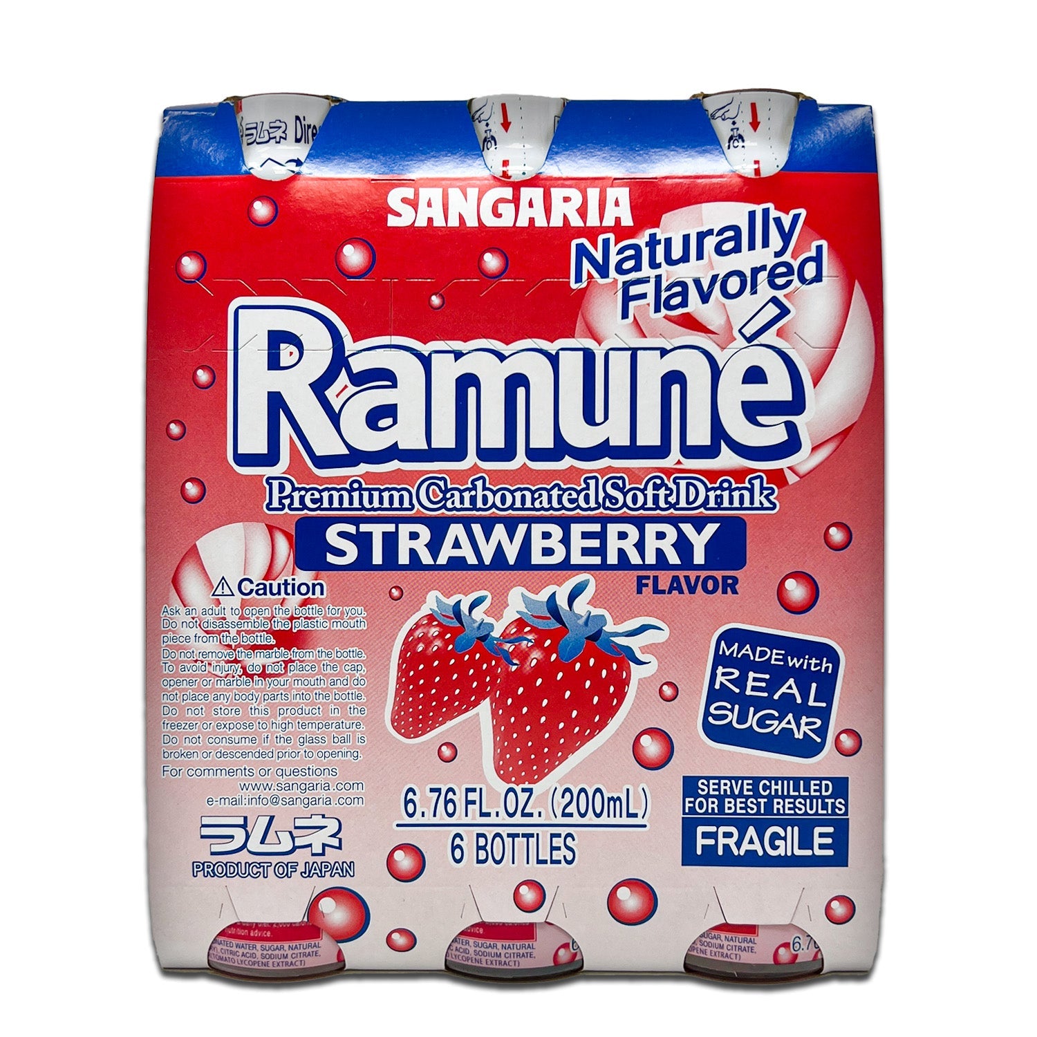 Sangaria Soft Drink, Carbonated, Ramune, Strawberry Flavor