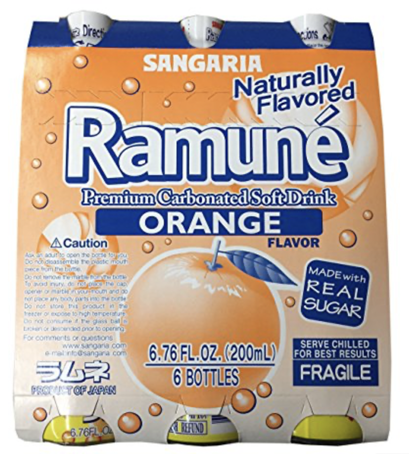 Sangaria Ramune Soft Drink, Carbonated, Orange Flavor