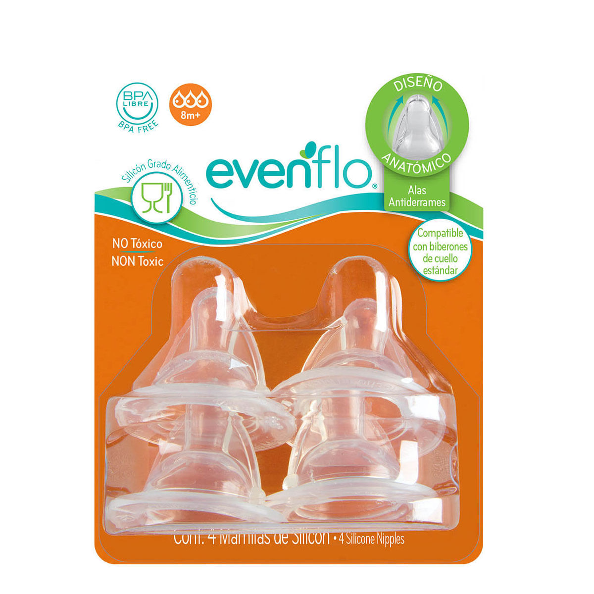 Evenflo Mamila Anatómica Flujo Rápido 4 Pack Mamila Anatómica Flujo Rápido