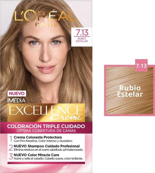 L'Oréal Tinte Para Cabello Imédia Excellence Creme 7.13 Rubio Estelar