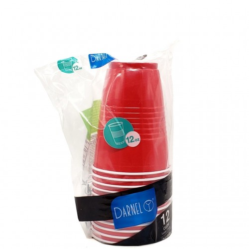 Darnel Plastic Cups Red 12x12oz