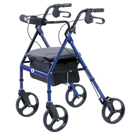 Hugo Mobility Portable Rollator Rolling Walker With Seat, Backrest And 8" Wheels, Blue