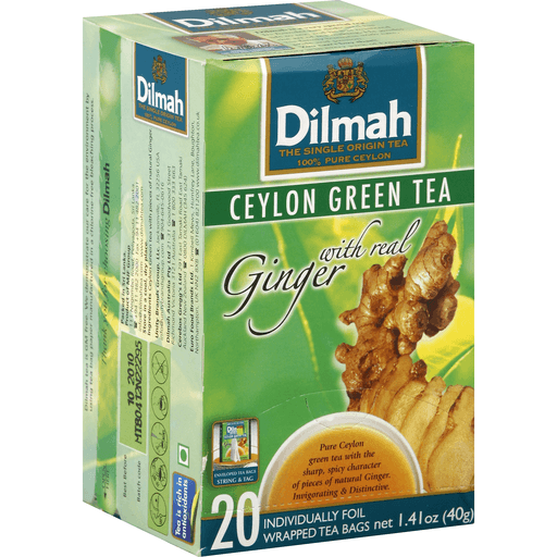 Dilmah Green Tea, Ceylon, With Real Ginger, Bags