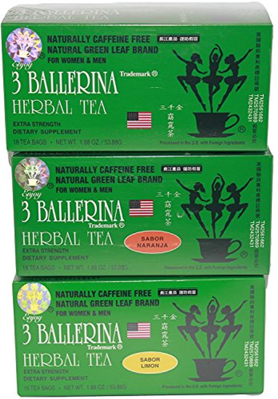Natural Green Leaf Brand 3 Ballerina Diet Tea Extra Strength Lemon Flavor 18 Bags