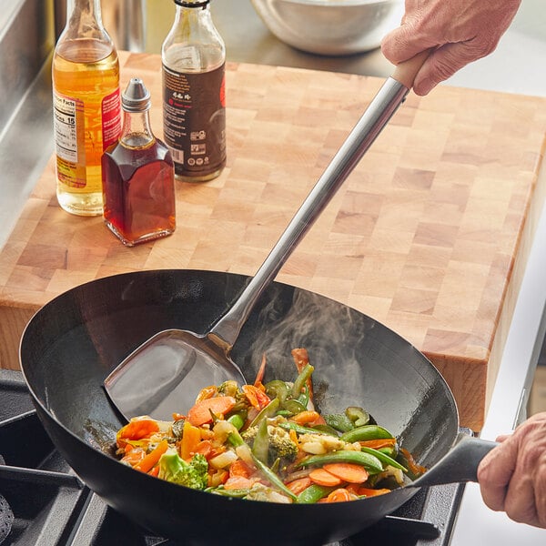 Emperor's Select 4 3/4" X 4" Large Wok Spatula With 15 1/4" Wood Handle