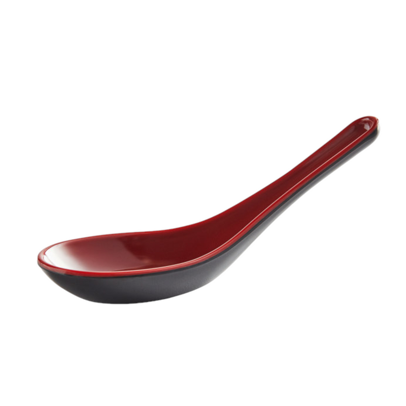 Thunder Group JapanBargain S-2384x12, Set Of 12 Melamine Plastic Chinese Wonton Soup Spoons, Black/Red