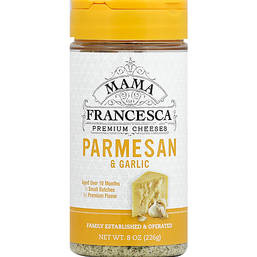Mama Francesca Grated Cheese, Parmesan & Garlic 8 Oz