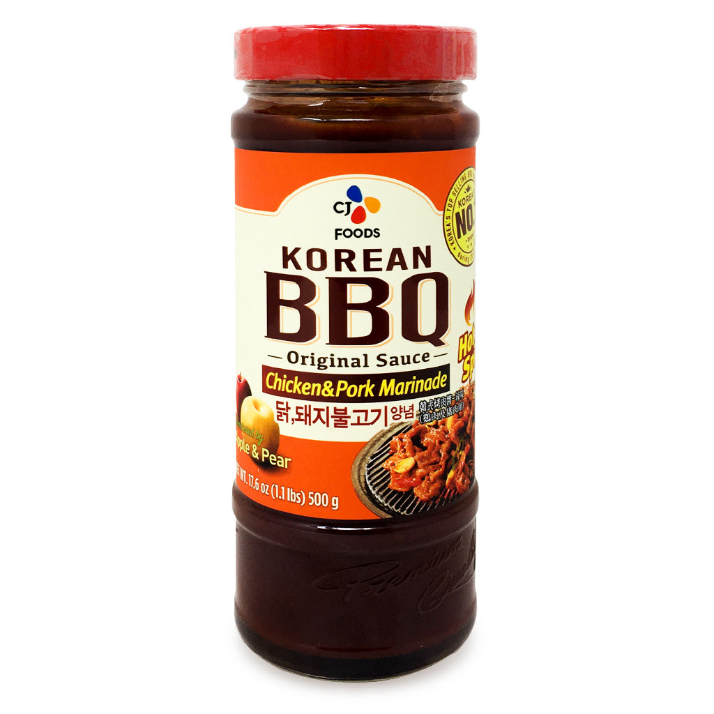 CJ Marinade, Chicken & Pork, Korean Bbq Original Sauce, Hot & Spicy 17.6 Oz