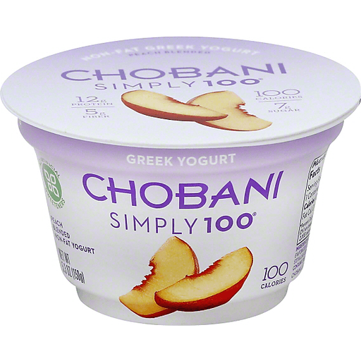 Chobani Simply 100 Yogurt, Greek, Non-Fat, Peach Blended