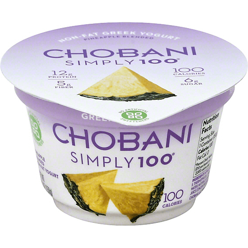 Chobani Simply 100 Pineapple Blended Non-Fat Greek Yogurt 5.3 Oz. Cup