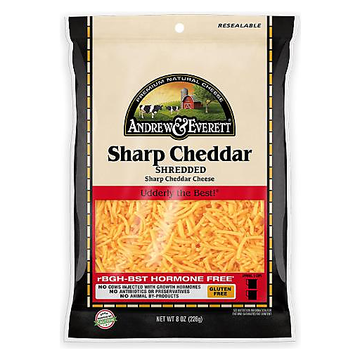 Andrew & Everett Cheese, Shredded, Sharp Cheddar