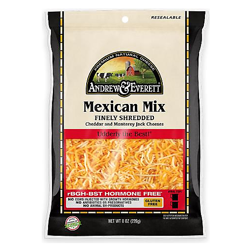 Andrew & Everett Cheese, Fancy Shredded, Mexican Mix 8 Oz