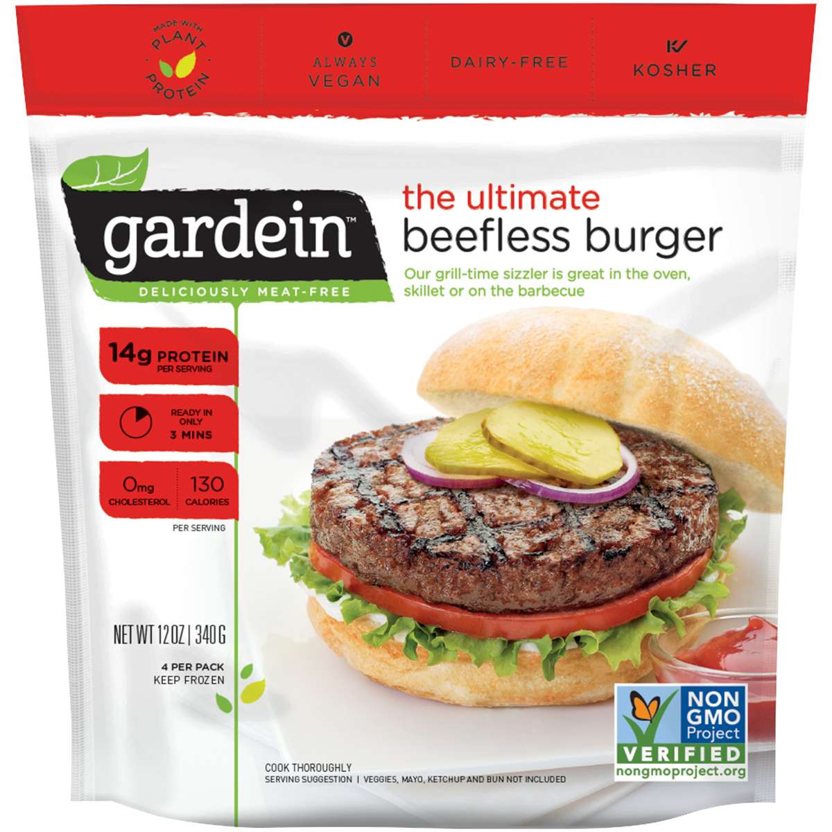 Gardein Ultimate Plant-Based Beefless Burger Frozen Patties, Vegan, Frozen, 12 Oz