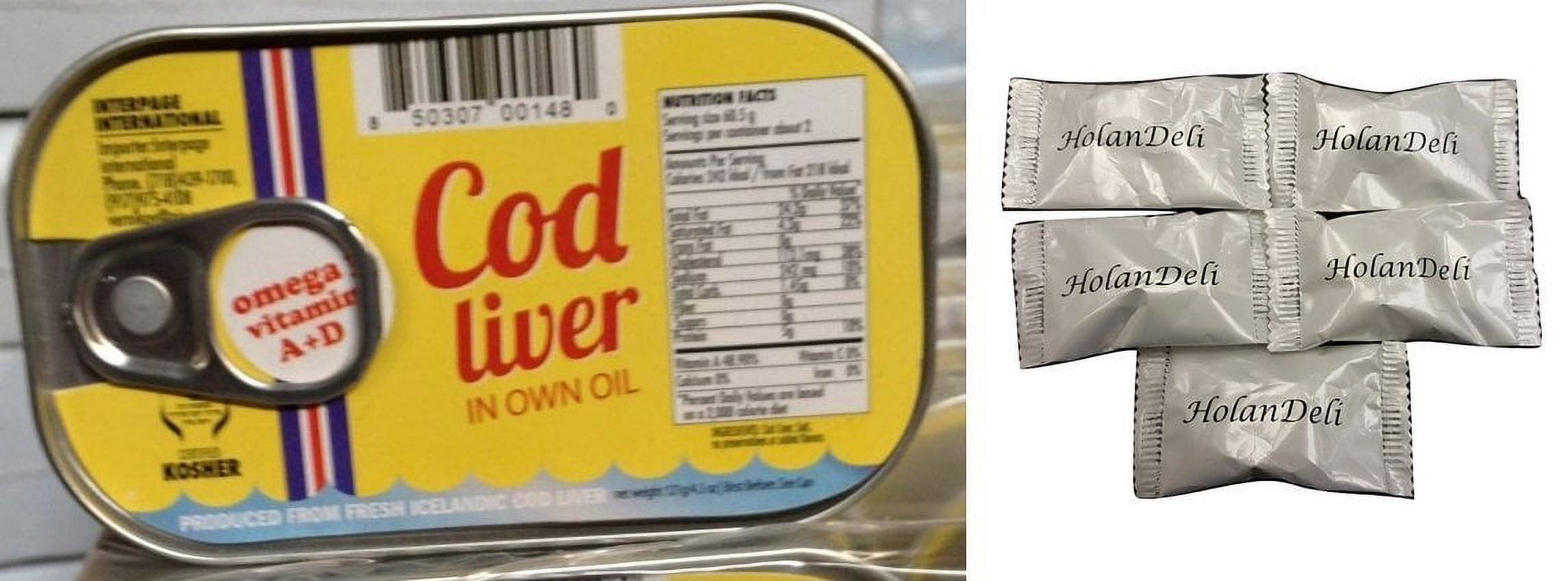 Iceland Pack Of 5) Cod Liver In Own Oil Higado De Bacalao. Includes Our Exclusive HolanDeli Chocolate Mints