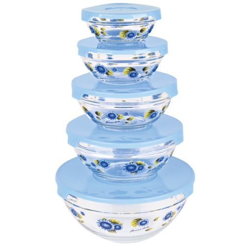 Blue Flowers Glass Bowls Set Of 5
