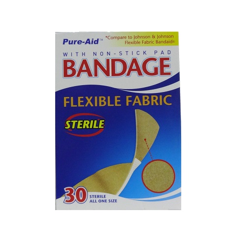 PureAid Bandage 30ct Flex Fabric-whole