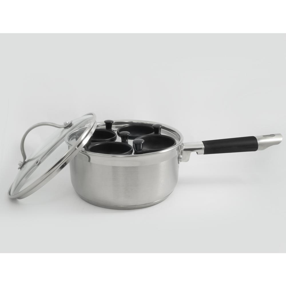 ExcelSteel Professional 4-Cup Egg Poacher Stainless With Silicone Spatula