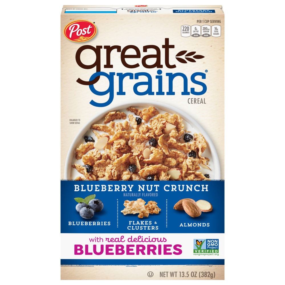 Post Great Grains Cereal, Blueberry Nut Crunch, Large Size 13.5 Oz