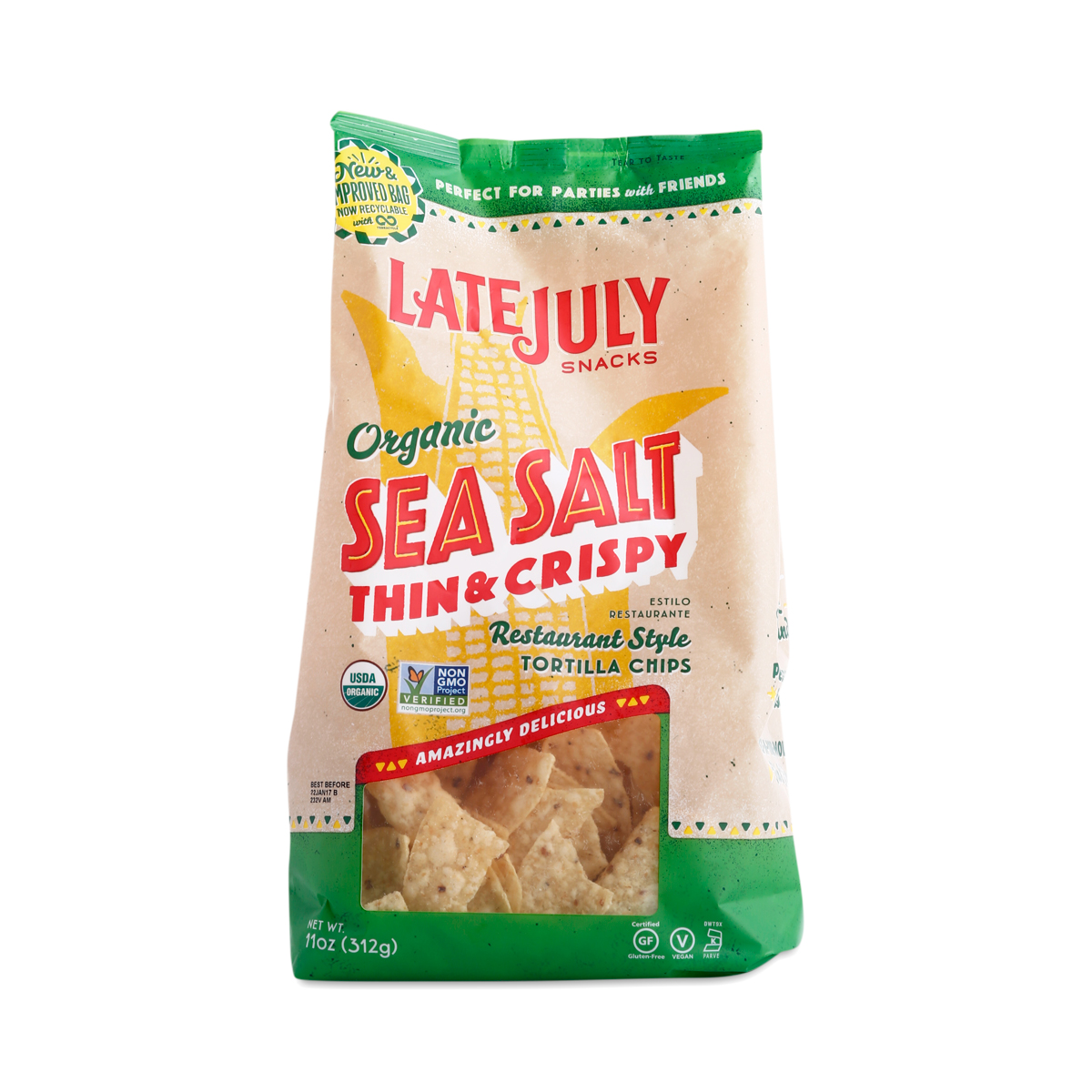 Late July Snacks Restaurant Style Sea Salt Thin & Crispy Tortilla Chips, 11 Oz. Bag