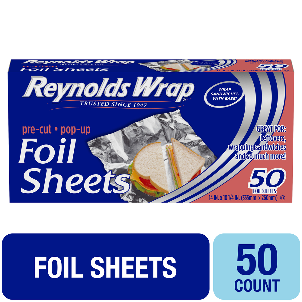 Reynolds Wrap Wrappers Pre Cut Pop Up Foil Sheets 50CT